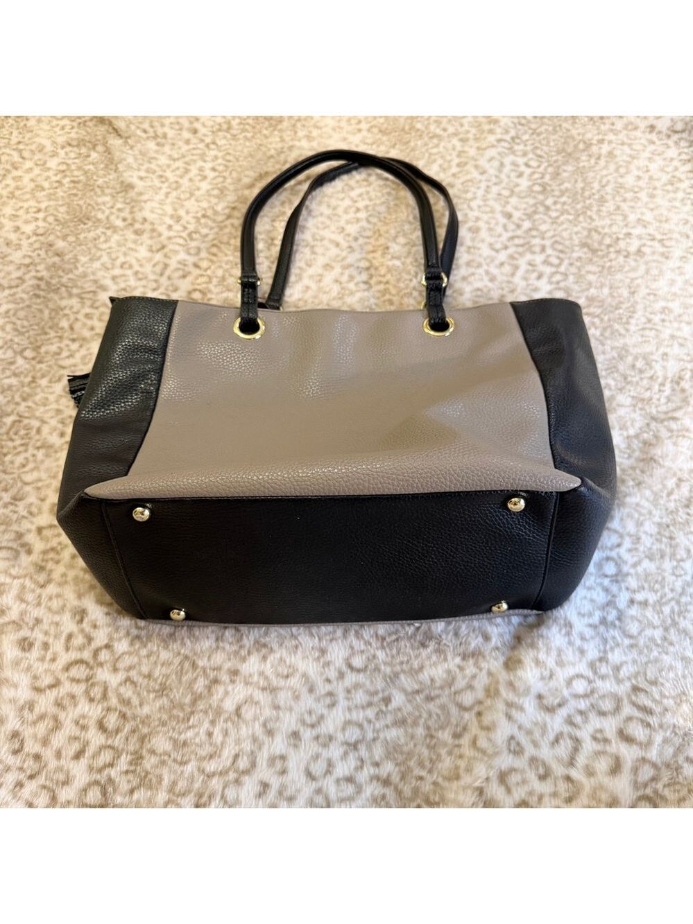 Anne‎ Klein Black Taupe Pebbled Tote Bag Work Purse Large Tassel Officecore - Picture 4 of 6